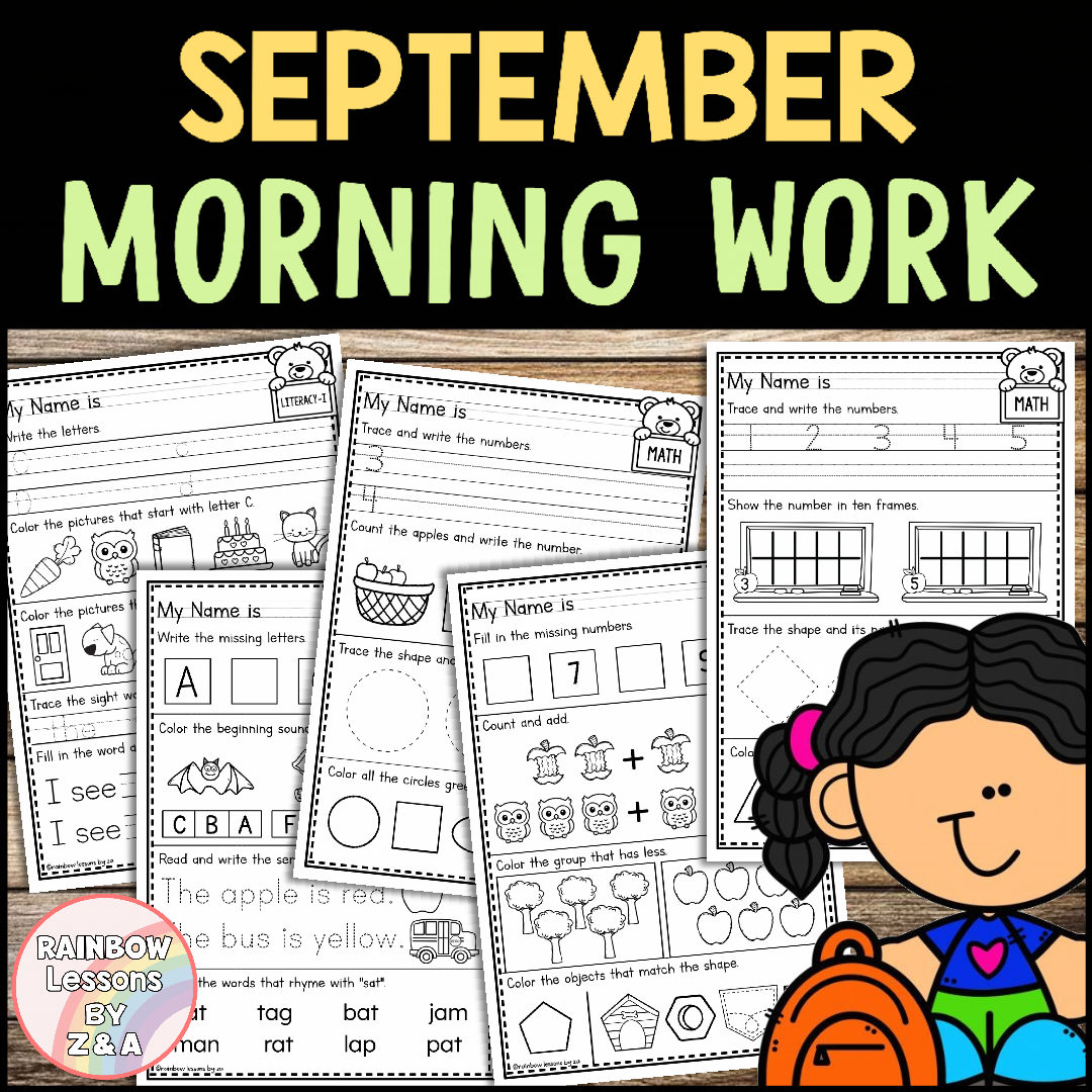 September Morning Work Kindergarten | Math and Literacy Centers | Fall Morning