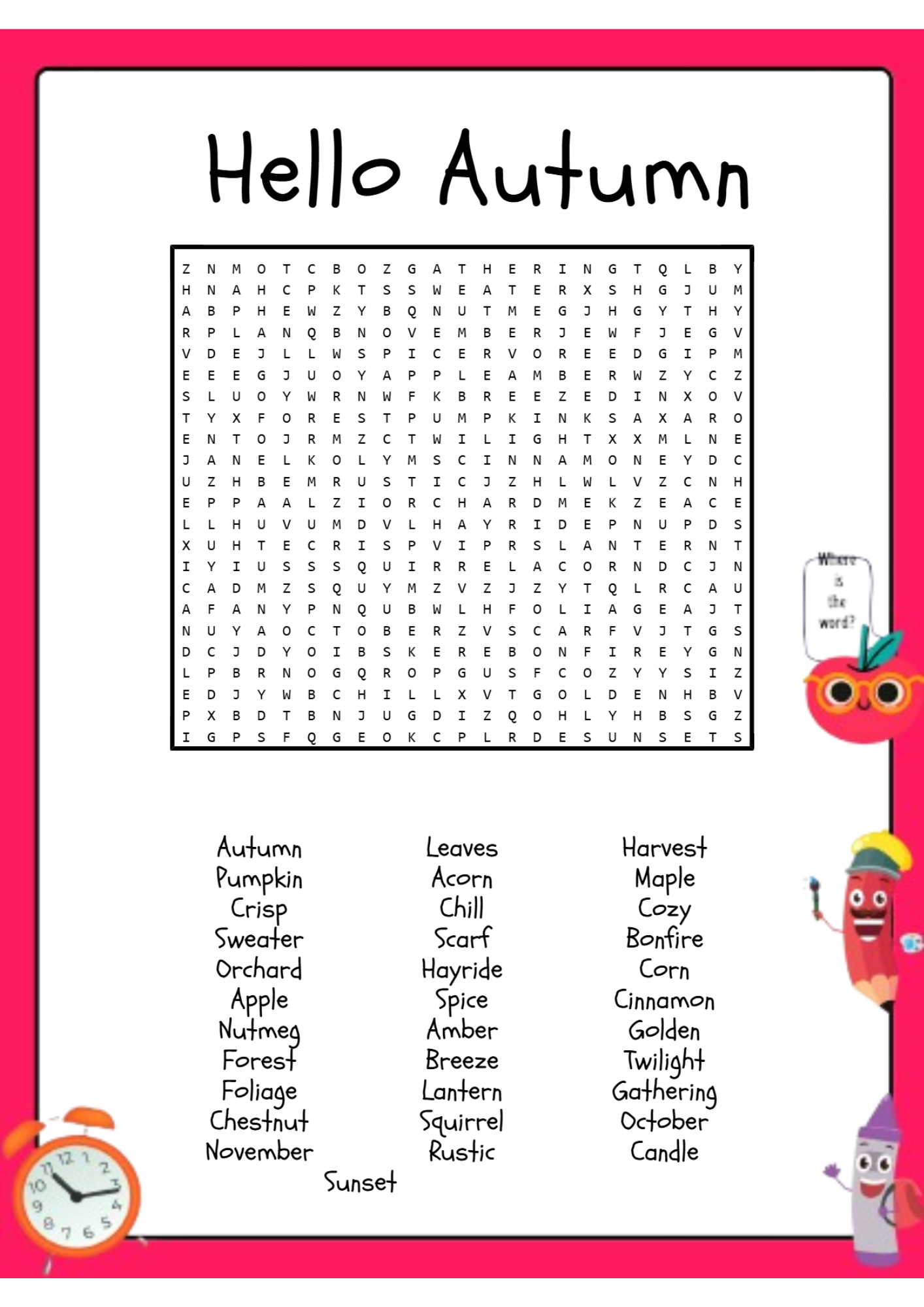 Hello Autumn Word Search Puzzle