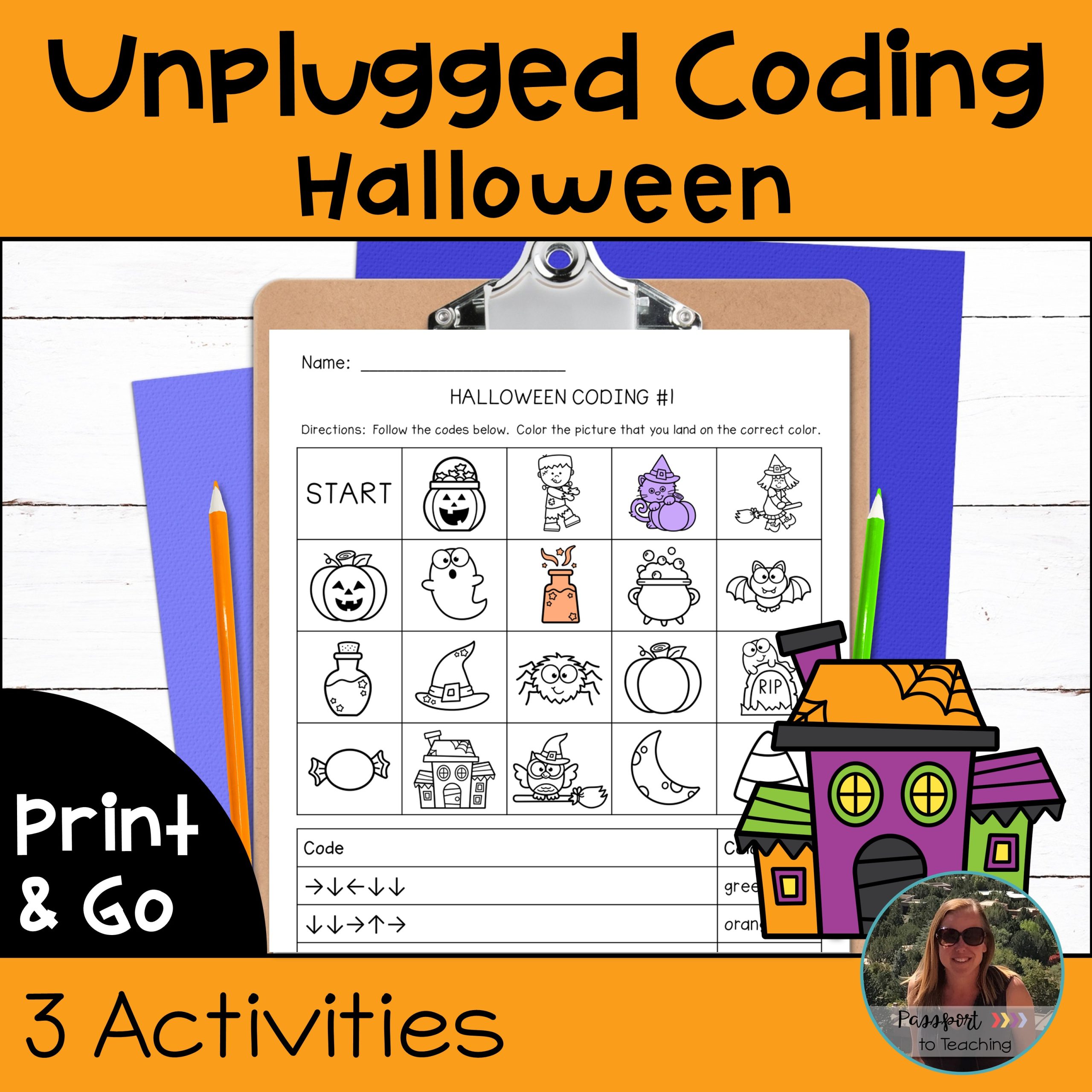 Coding Unplugged - Directional Coding - No Prep - Halloween Theme