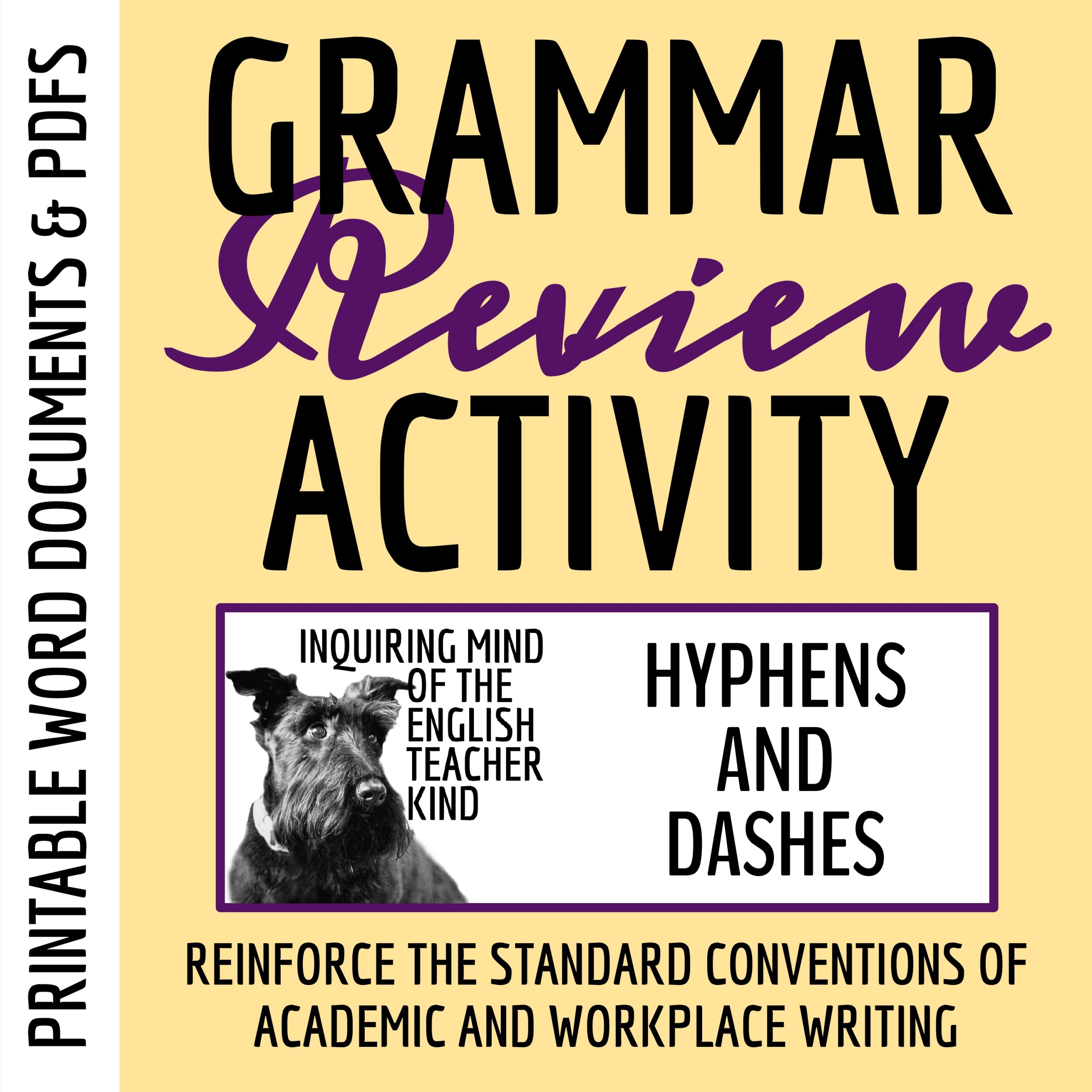 High School Grammar Review Worksheet on Hyphens and Dashes | Compound Nouns, Numbers, and Modifiers