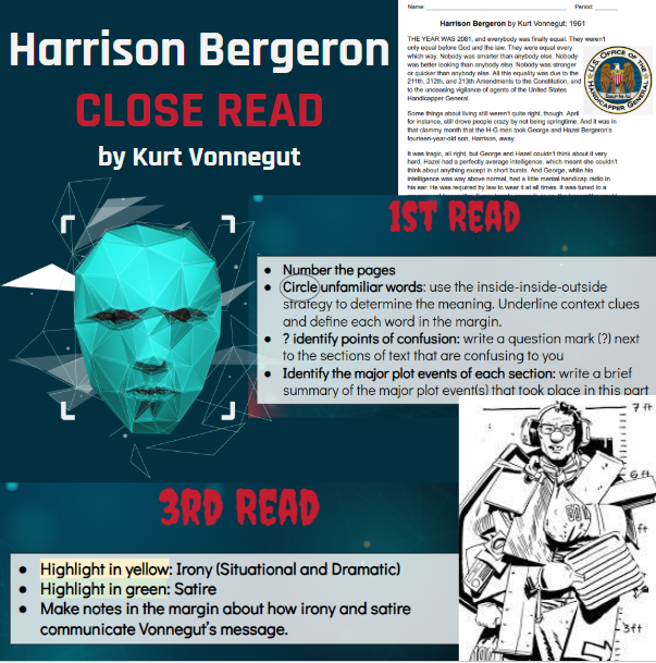 "Harrison Bergeron" by Kurt Vonnegut Close Read and Paragraph Writing Lesson