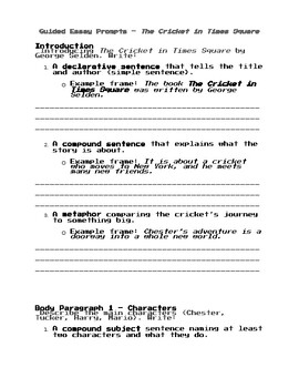 Guided Essay Prompts – The Cricket in Times Square (Scaffolded Writing Resource | Literary Essay