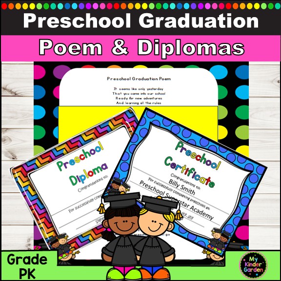 Editable Preschool Graduation Certificates & Diploma Printable with Poem