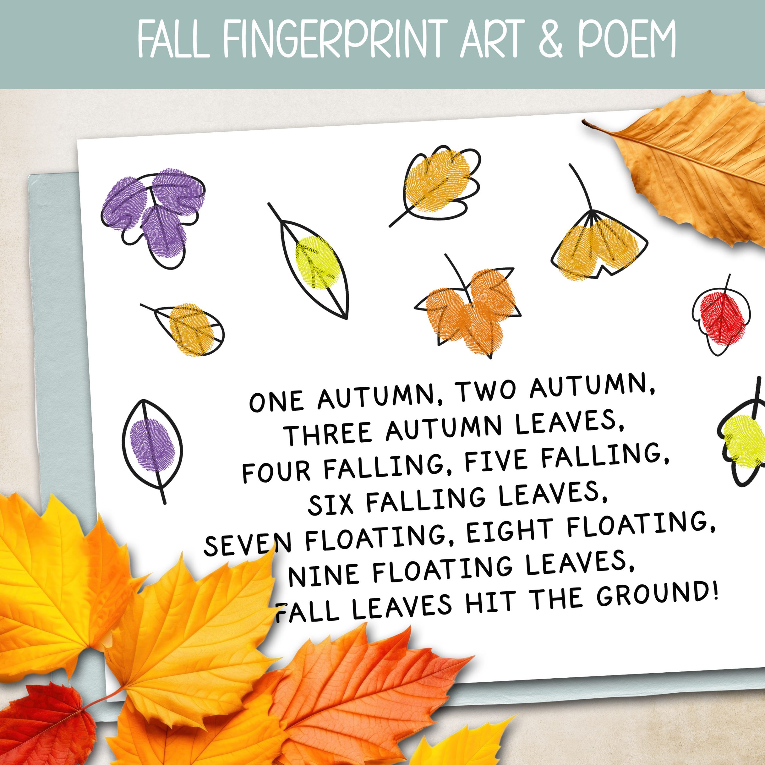 Fall Leaf Fingerprint Art & Poem, Autumn Crafts for Kids