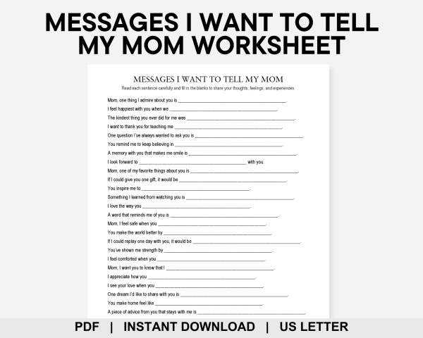 Messages I Want to Tell My Mom Worksheet, All About My Mom, Mother ...