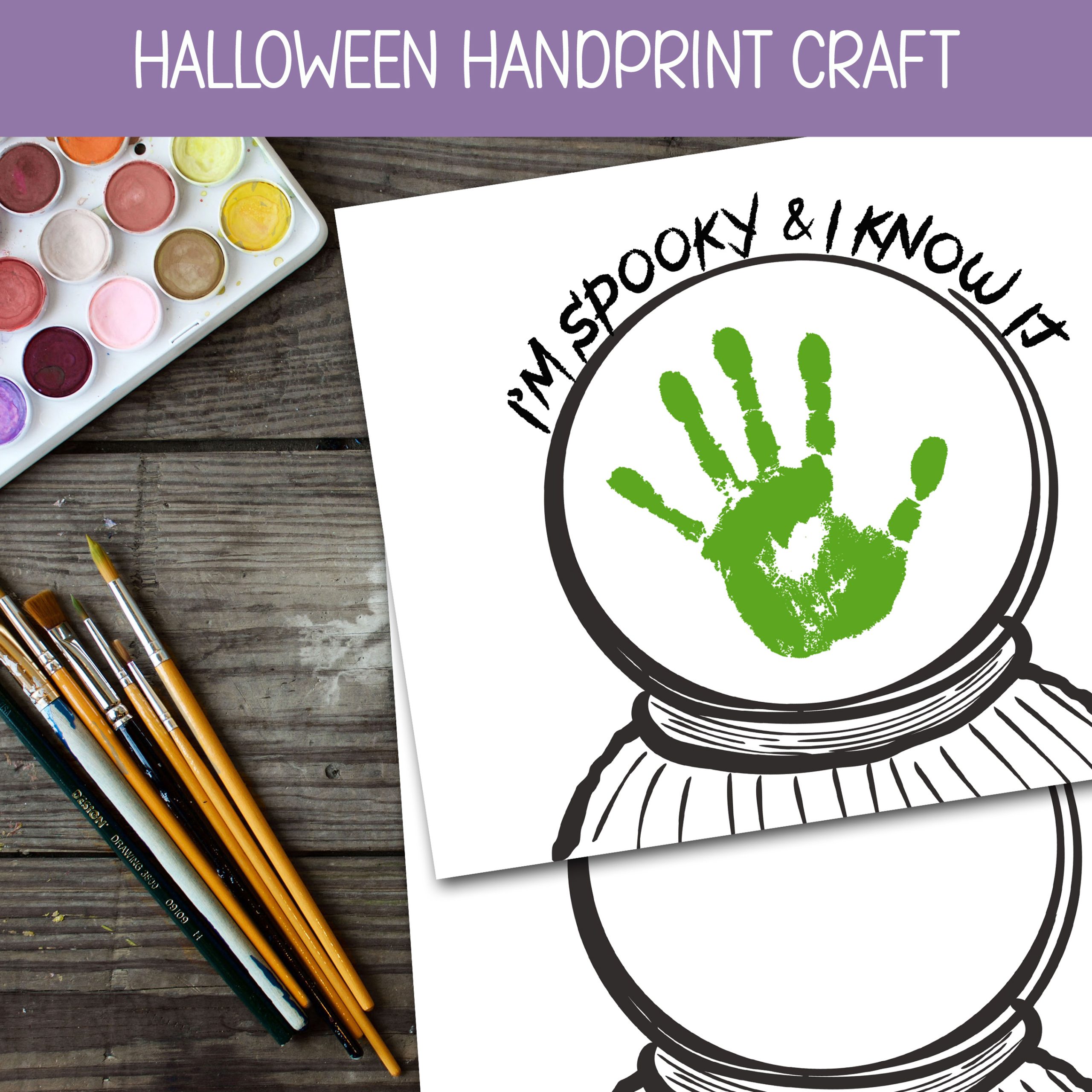 Halloween Handprint Art- Crystal Ball Craft for Kids Colouring Activity
