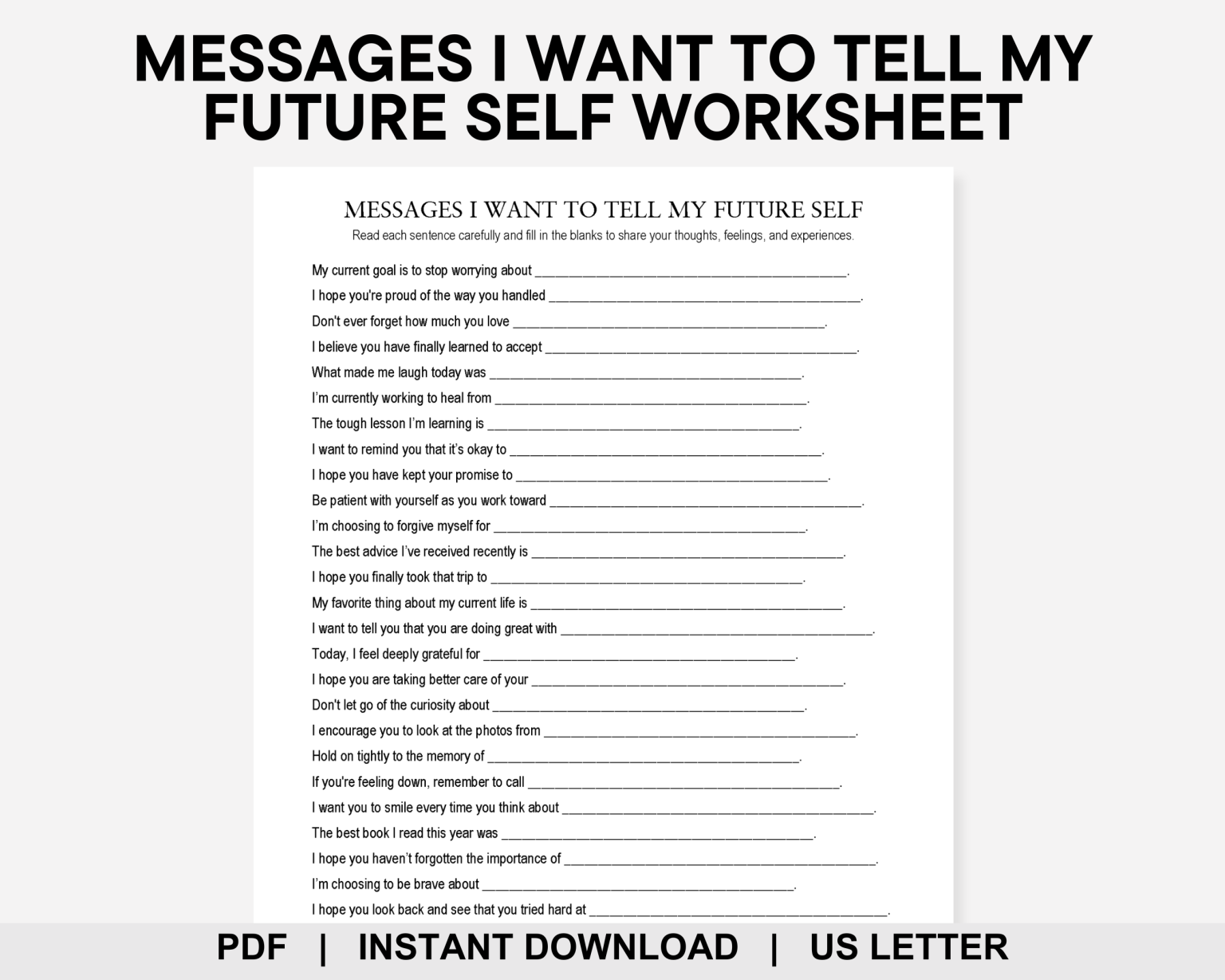 Messages I Want to Tell My Future Self Worksheet, Self Reflection, Self ...