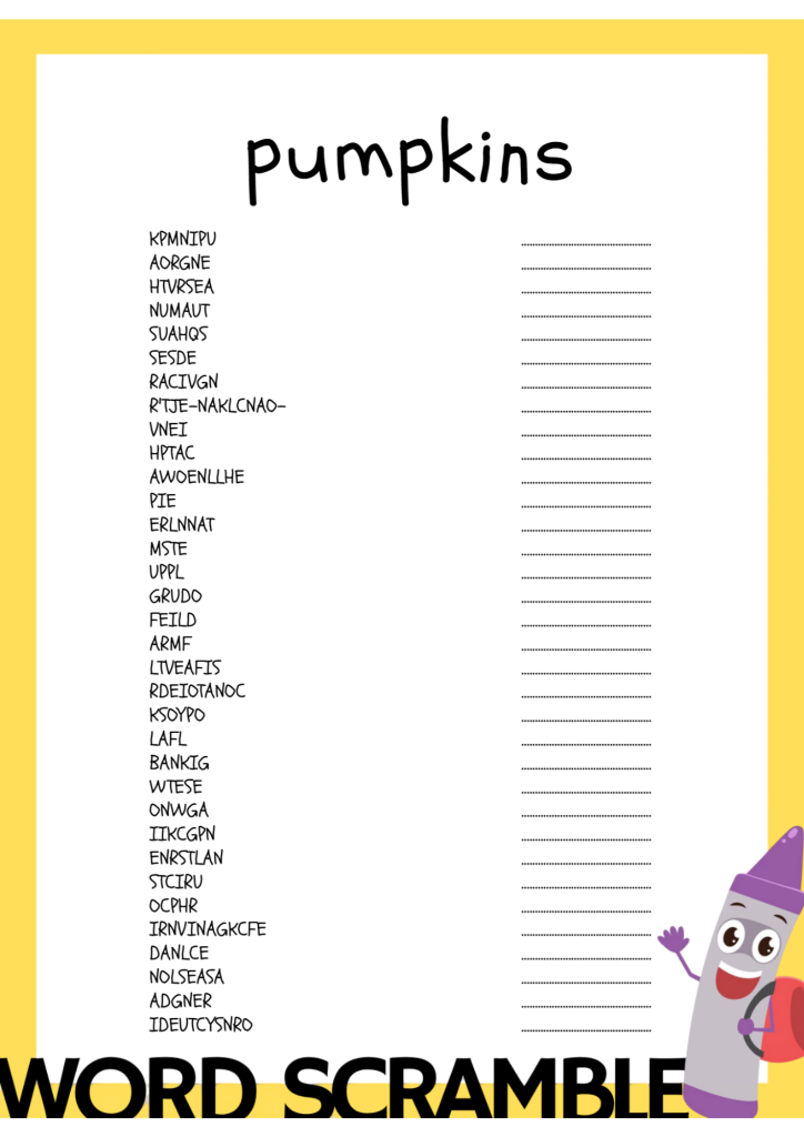 Pumpkins Word Scramble Activity Worksheet | Made By Teachers