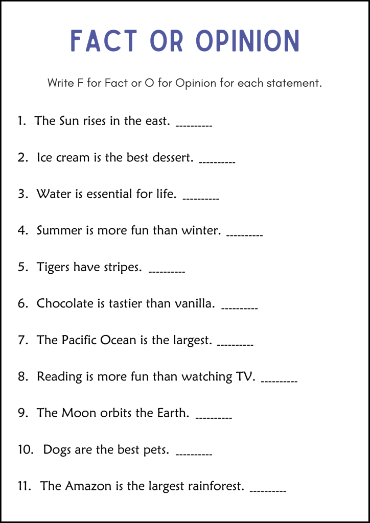 Opinion Writing and Fact or Opinion Worksheets - Fact vs Opinion ...