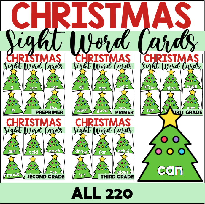 Christmas Sight Word Cards for All 220