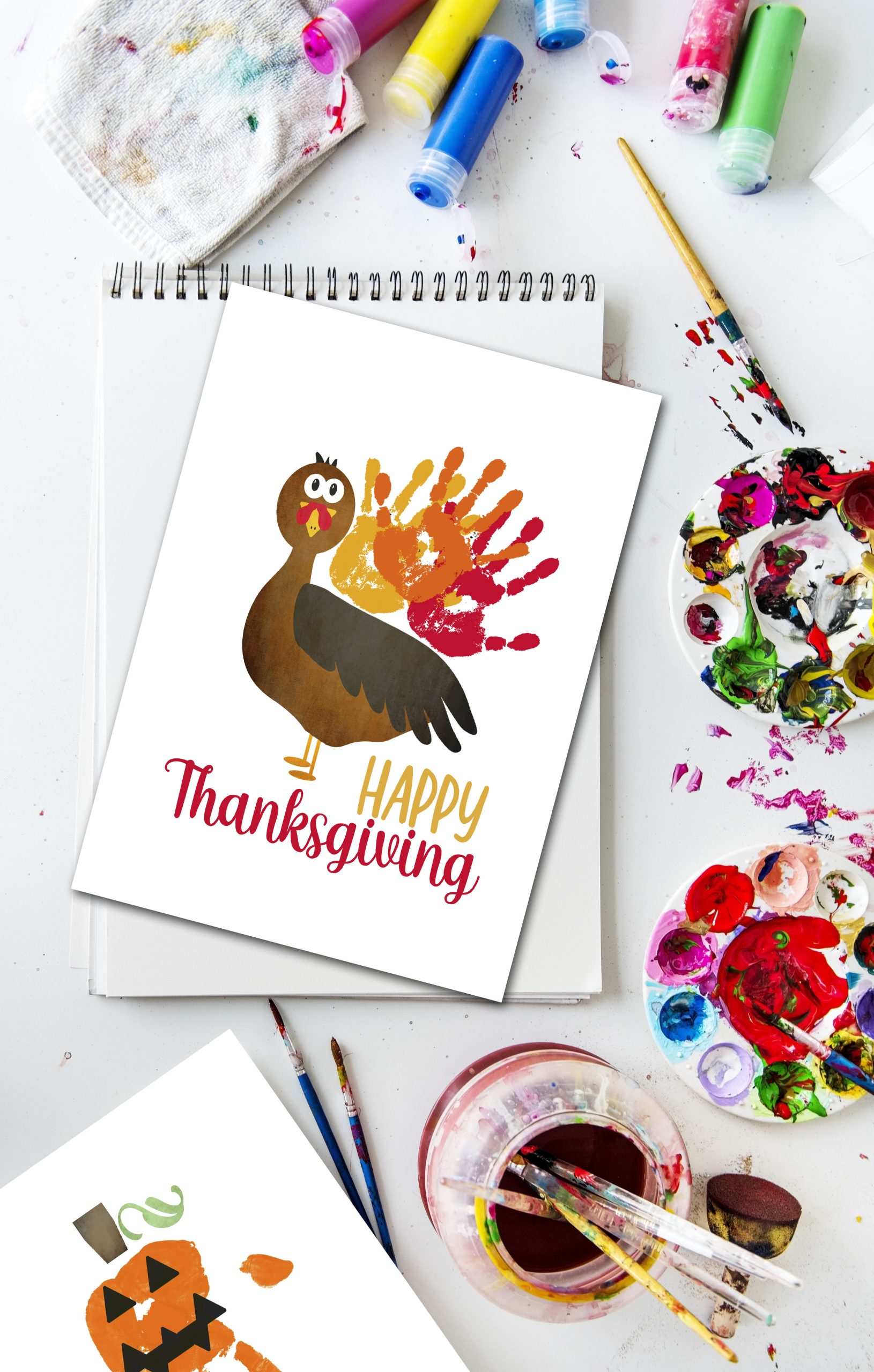 Turkey Handprint Art, DIY Thanksgiving Craft Template