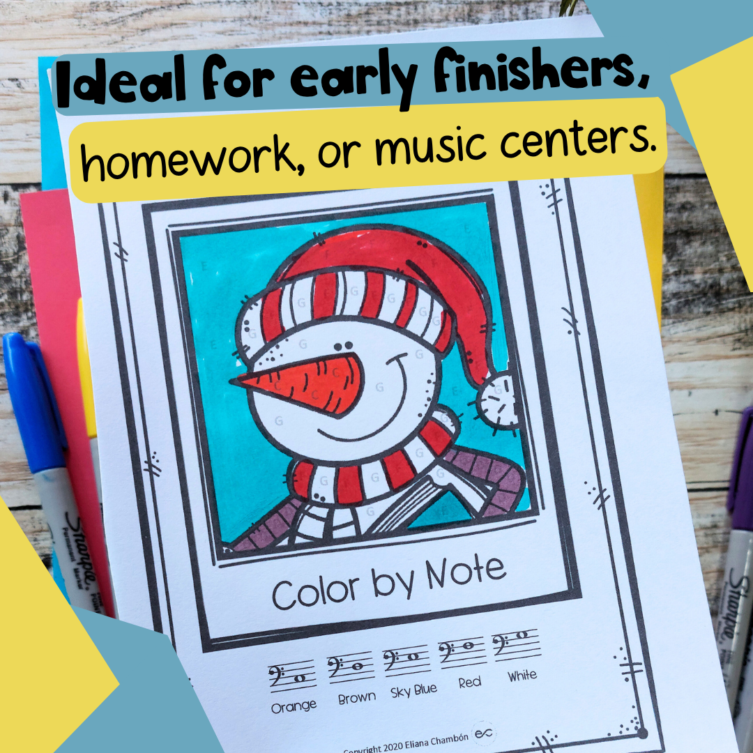 Winter Music Coloring Pages | Snowman Color by Note & Piano Keys ...