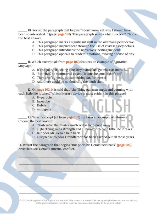 "The Silver Coffin" Gothic Literary Analysis Worksheet | Lovecraftian ...