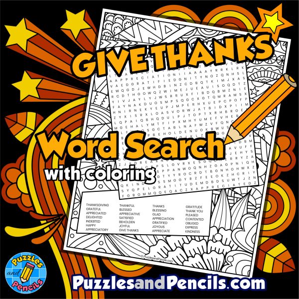 Give Thanks Word Search Puzzle Activity Page with Coloring ...