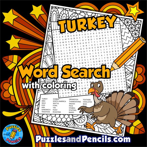 Turkey Word Search Puzzle Activity Page with Coloring | Thanksgiving ...