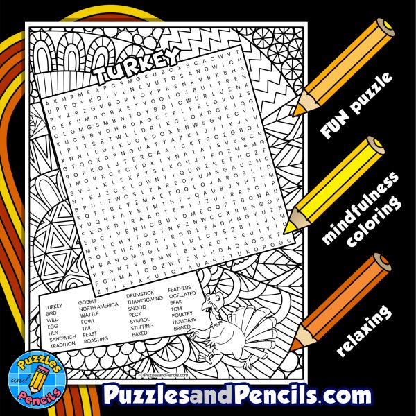 Turkey Word Search Puzzle Activity Page with Coloring | Thanksgiving ...