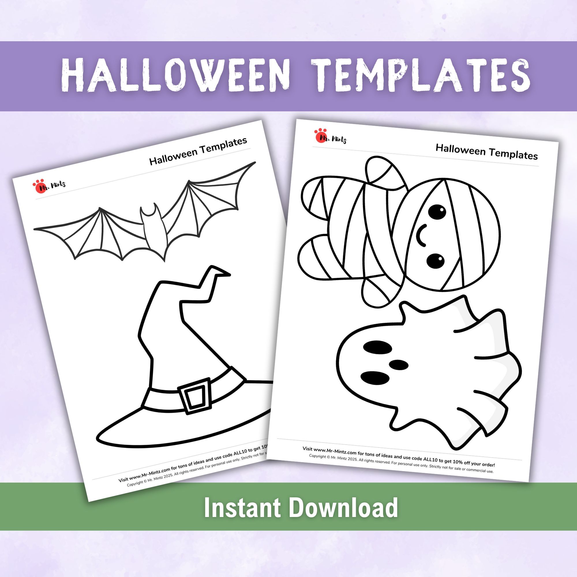 Printable Halloween Craft Templates – Ghost, Mummy, Bat & Witch Hat Outlines for Kids