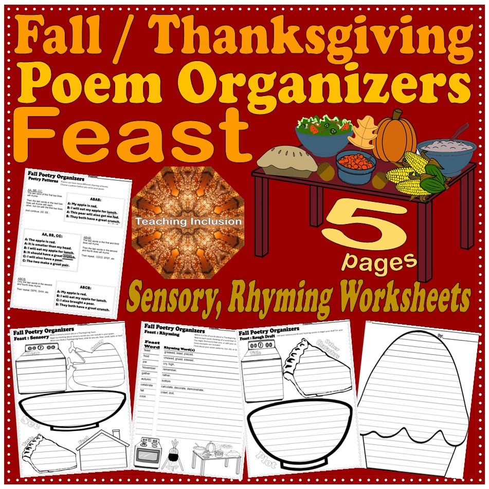 Thanksgiving FEAST Poem Graphic Organizers Writing Templates Sensory Rhyming Poetry