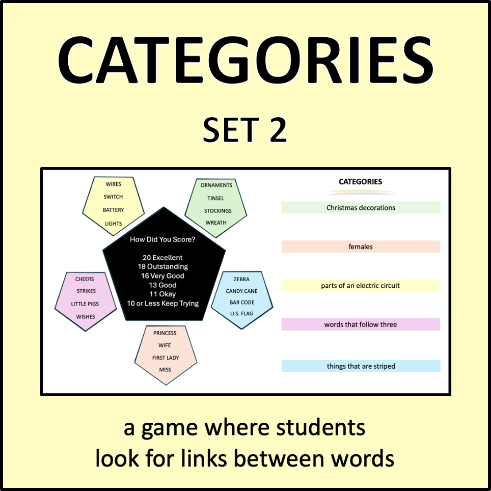 Categories 2 - a game where students look for links between words