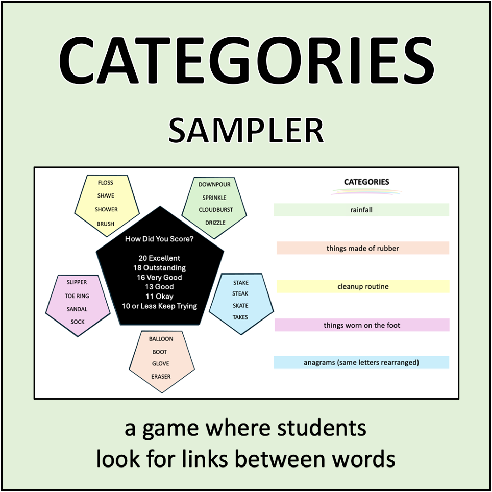 Categories Sampler - a game where students look for links between words