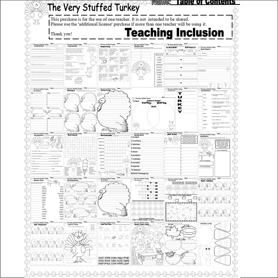 The Very Stuffed Turkey Thanksgiving Read Aloud Book Companion ...