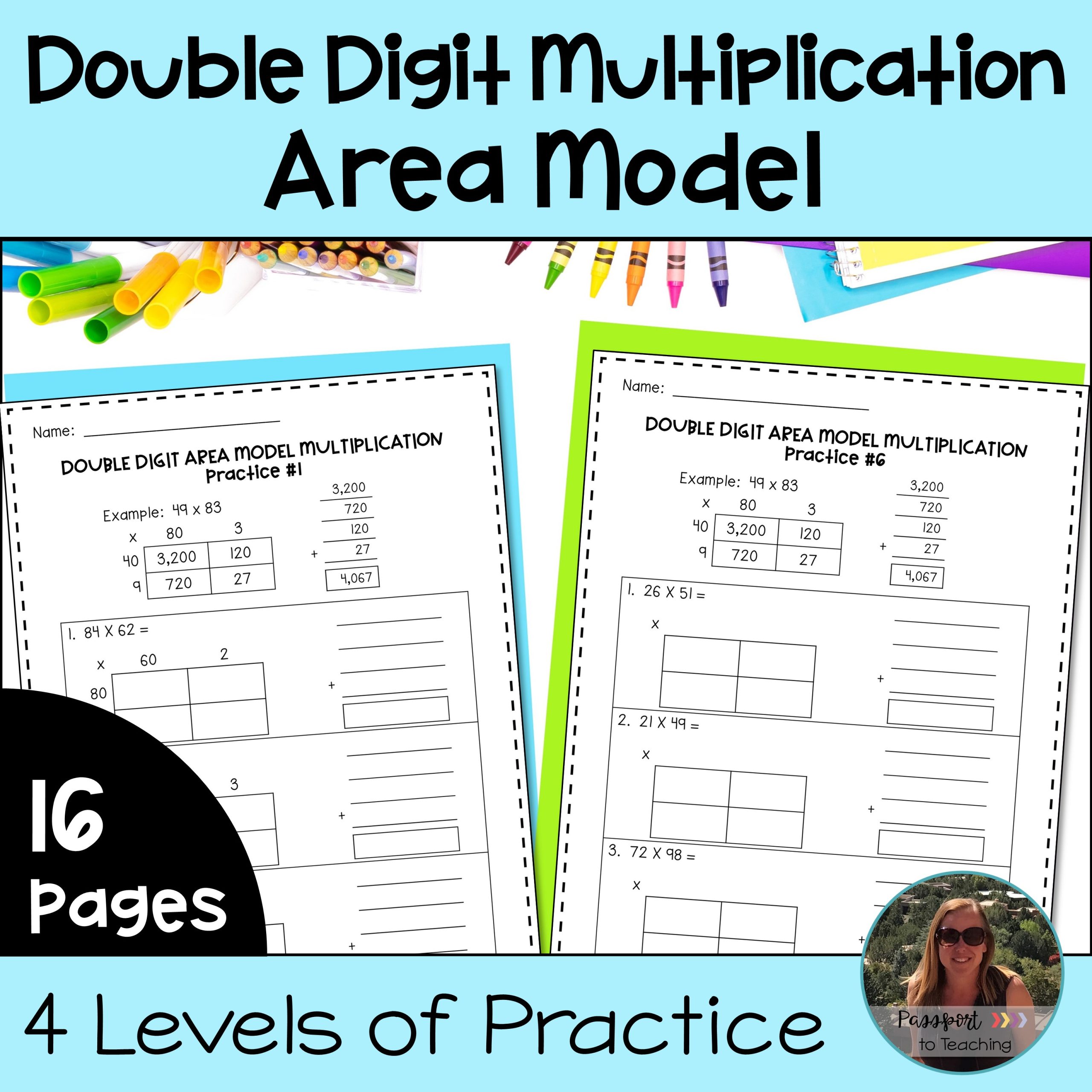 Double Digit Area Model Multiplication Worksheets - 2 Digit by 2 Digit Box Method
