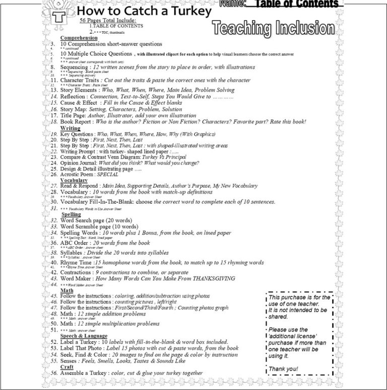 How to Catch a Turkey Thanksgiving Read Aloud Book Companion ...