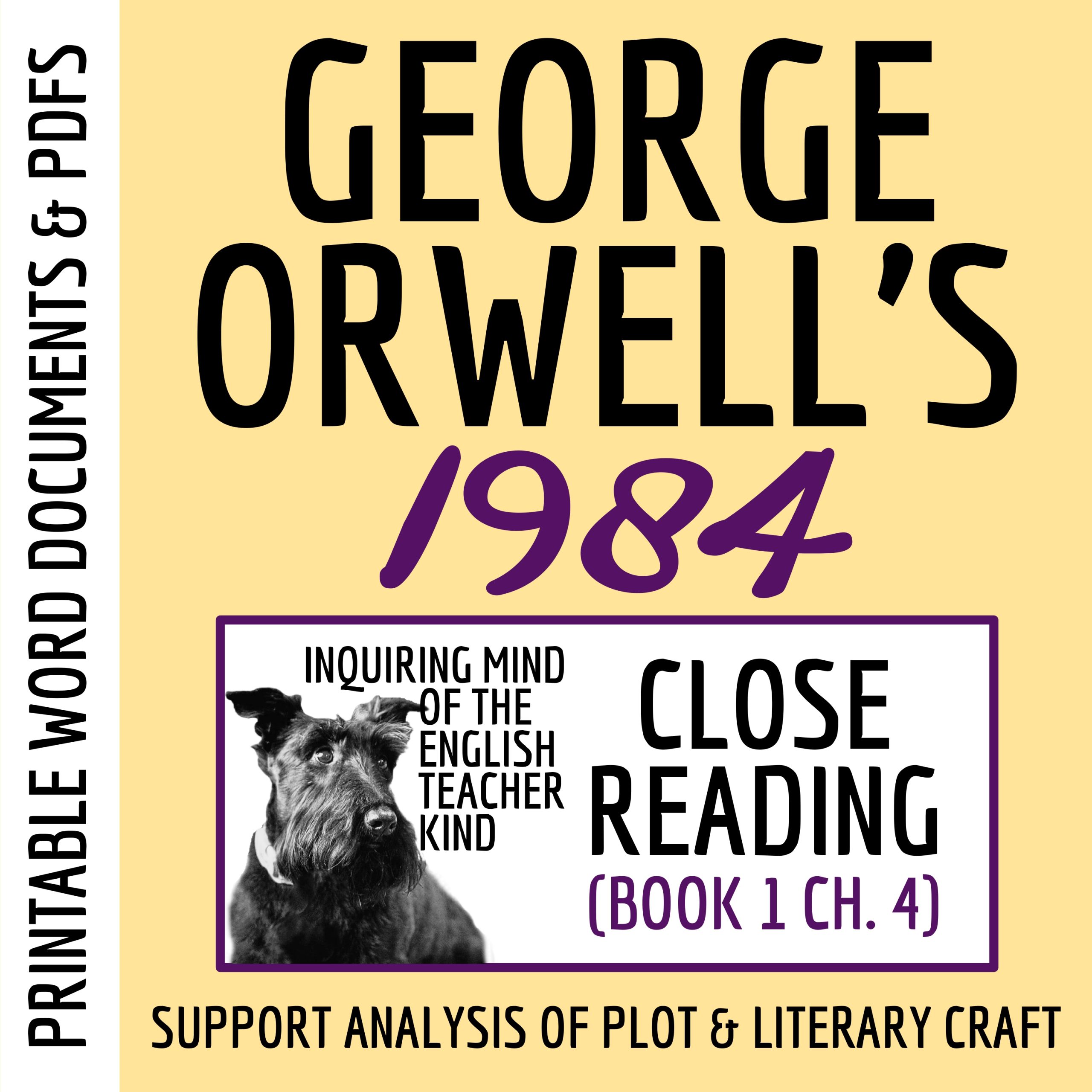 1984 Book 1 Chapter 4 Novel Analysis Worksheet | Dystopian Literature Activity