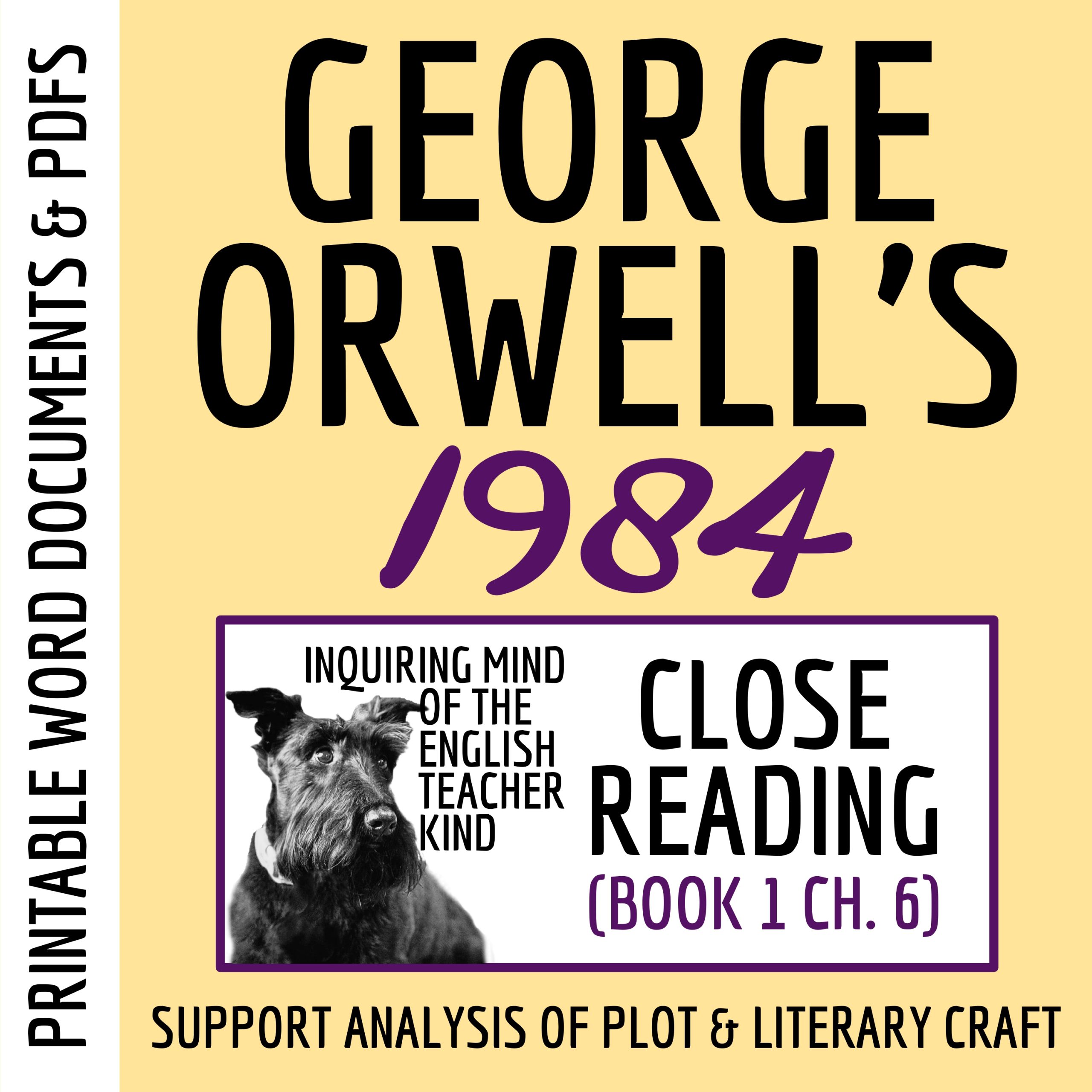 1984 Book 1 Chapter 6 Novel Analysis Worksheet | Dystopian Literature Activity