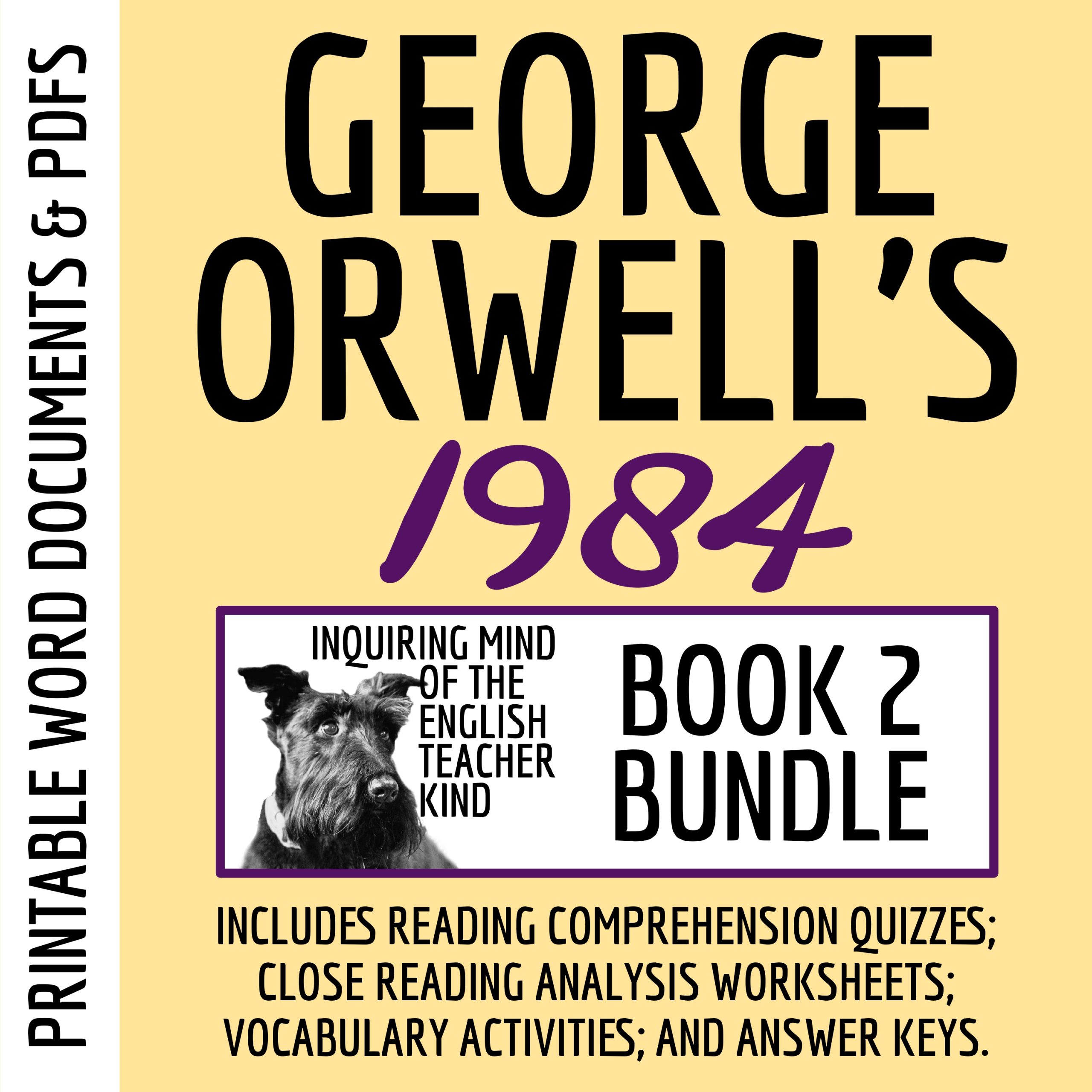1984 Book 2 Quiz, Close Reading, Vocabulary Games, and Answer Keys Bundle