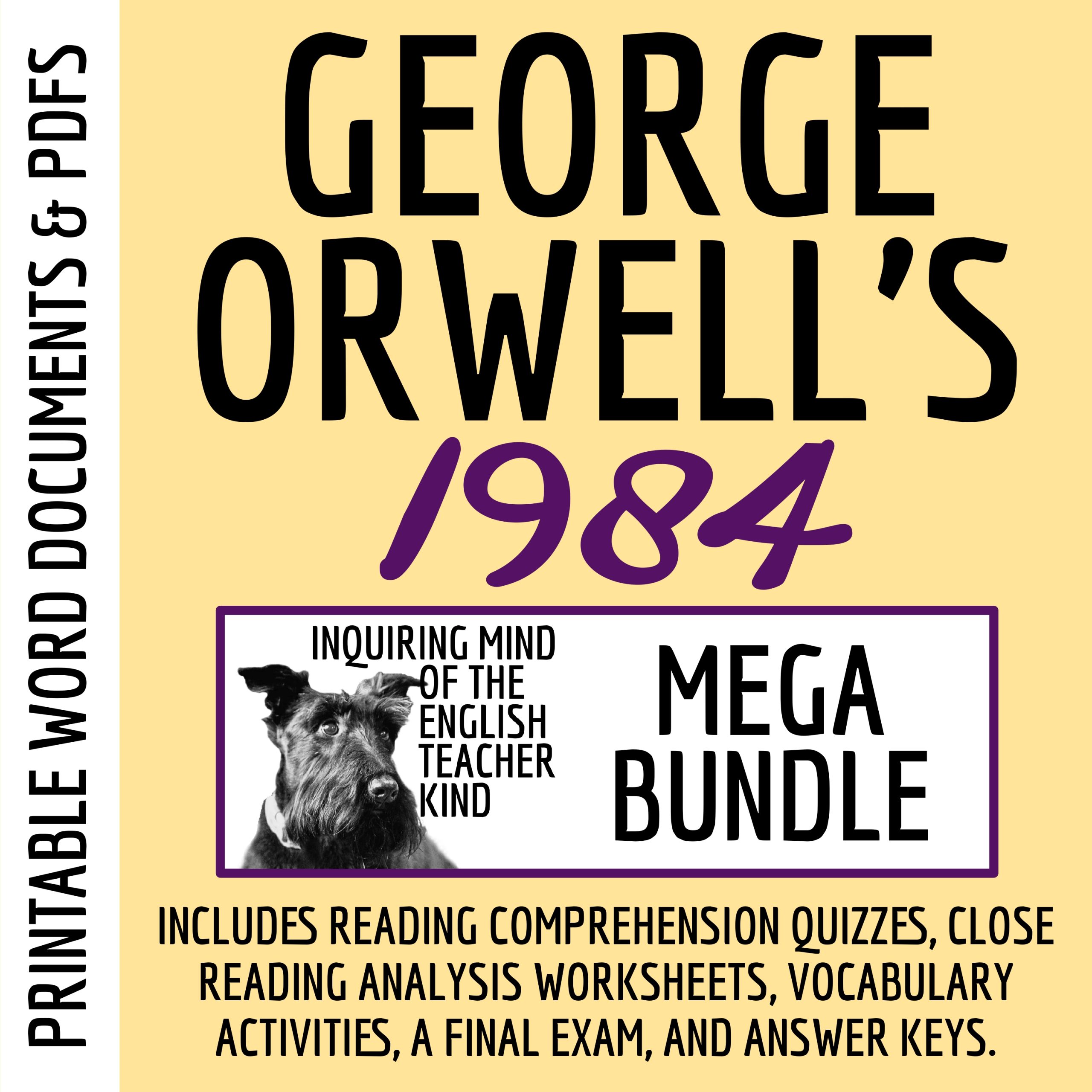 1984 Quizzes, Close Reading Worksheets, Vocabulary Games, and Test Bundle