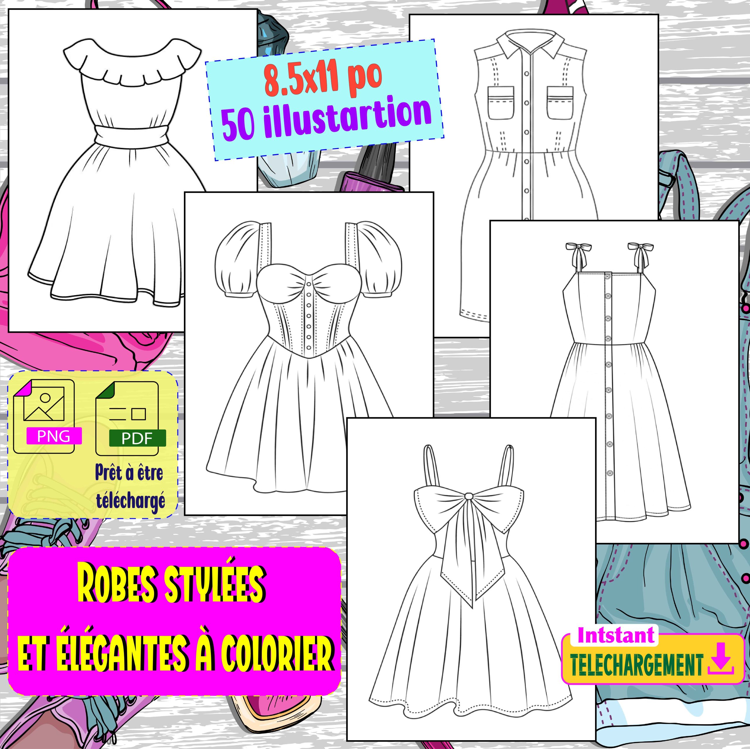 Robes stylées et élégantes à colorier