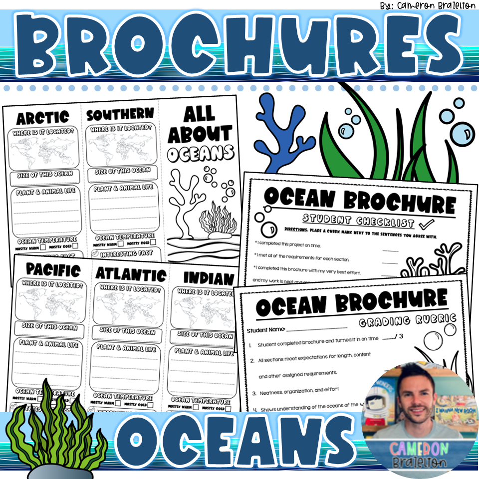 Five Oceans Geography Research Project Trifold Brochure Activity