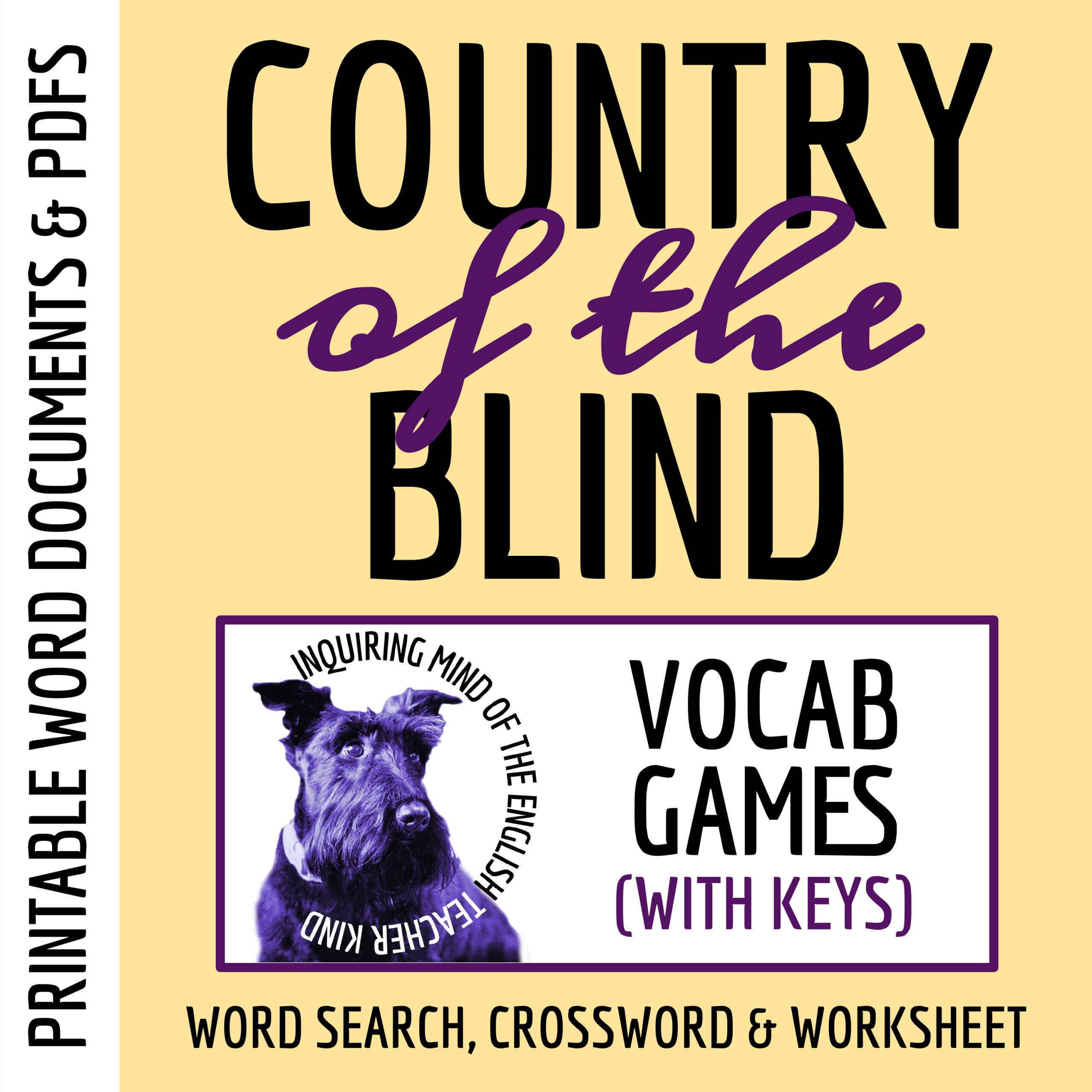 "The Country of the Blind" by H. G. Wells Vocabulary Activities | Word Search | Crossword Puzzle