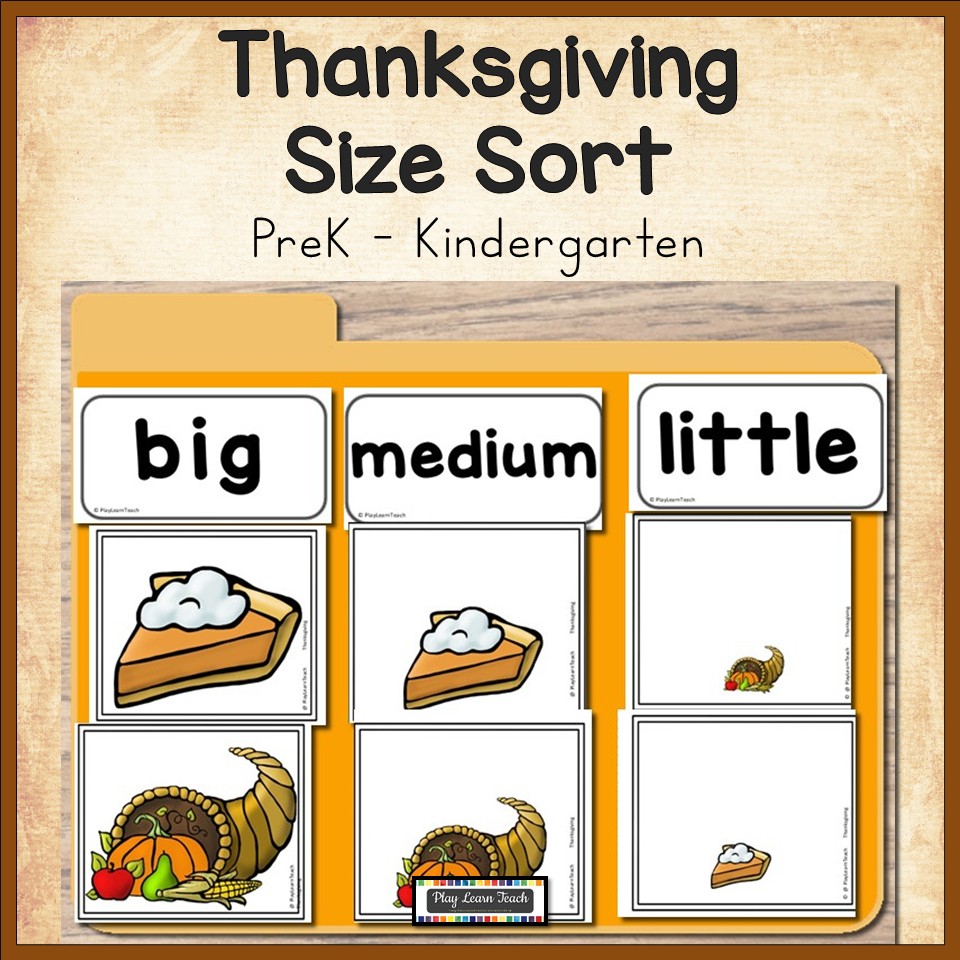 Sort by Size Thanksgiving Activities | Preschool PreK Kindergarten File Folders