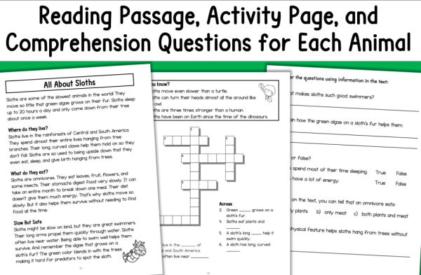 Animal Adaptations Nonfiction Reading Comprehension Passages 2nd 3rd ...