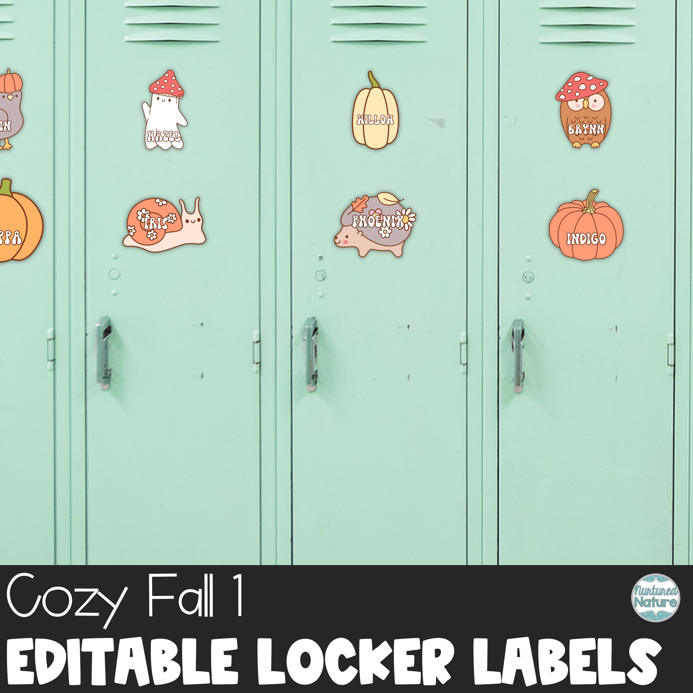 Cozy Fall Name Tags – Retro Cottagecore – Editable Locker Labels or Cubby Tags