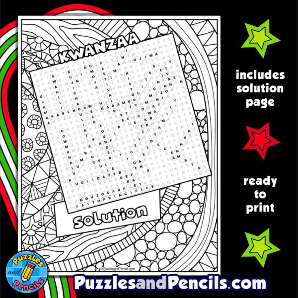 Kwanzaa Word Search Puzzle Activity Page with Coloring | Made By Teachers