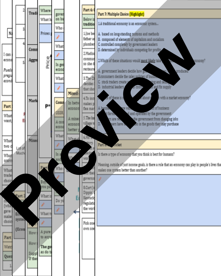 U.S Government - Economic Systems - Google Doc or Printable Worksheet