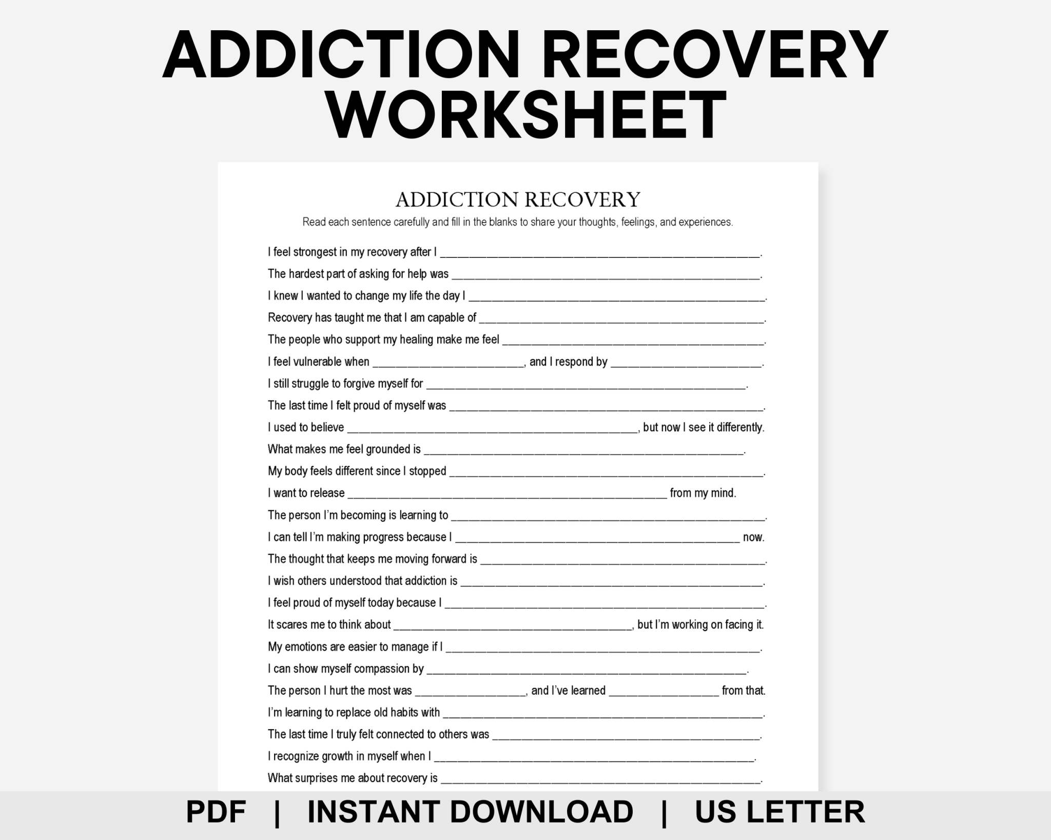Addiction Recovery Worksheet, Addiction Management, Addiction Support ...