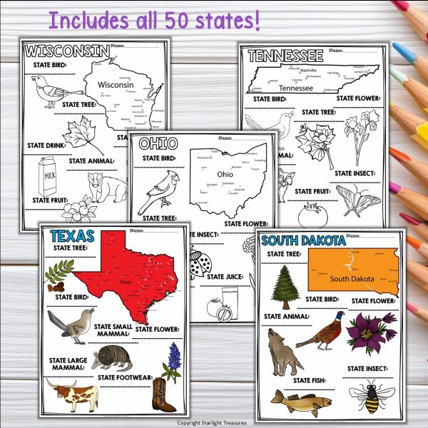 50 States Research Posters, Coloring Pages - US States Research Project ...