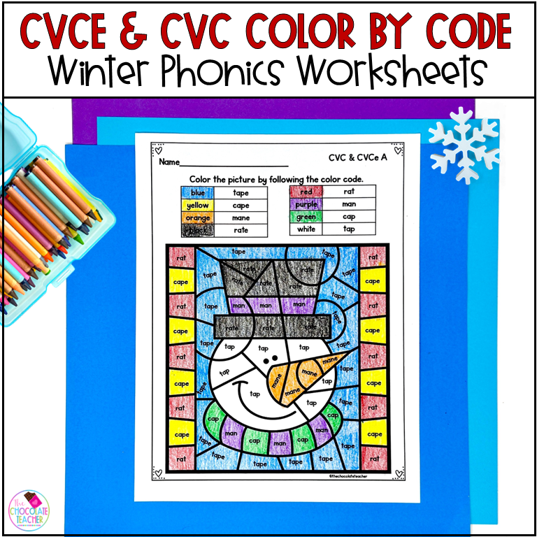 CVC and CVCE Words - Color by Code - Phonics Worksheets