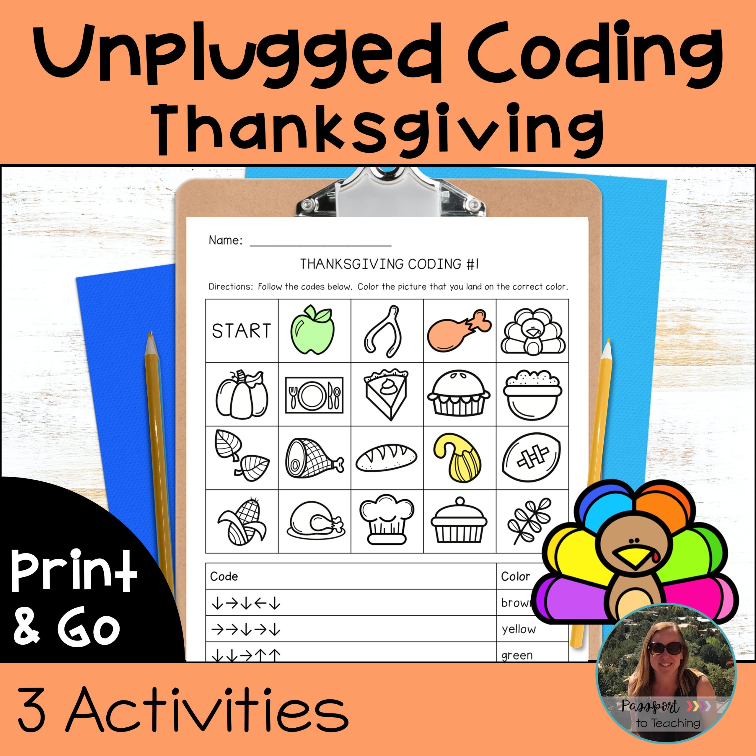Coding Unplugged - Directional Coding - No Prep - Thanksgiving Theme