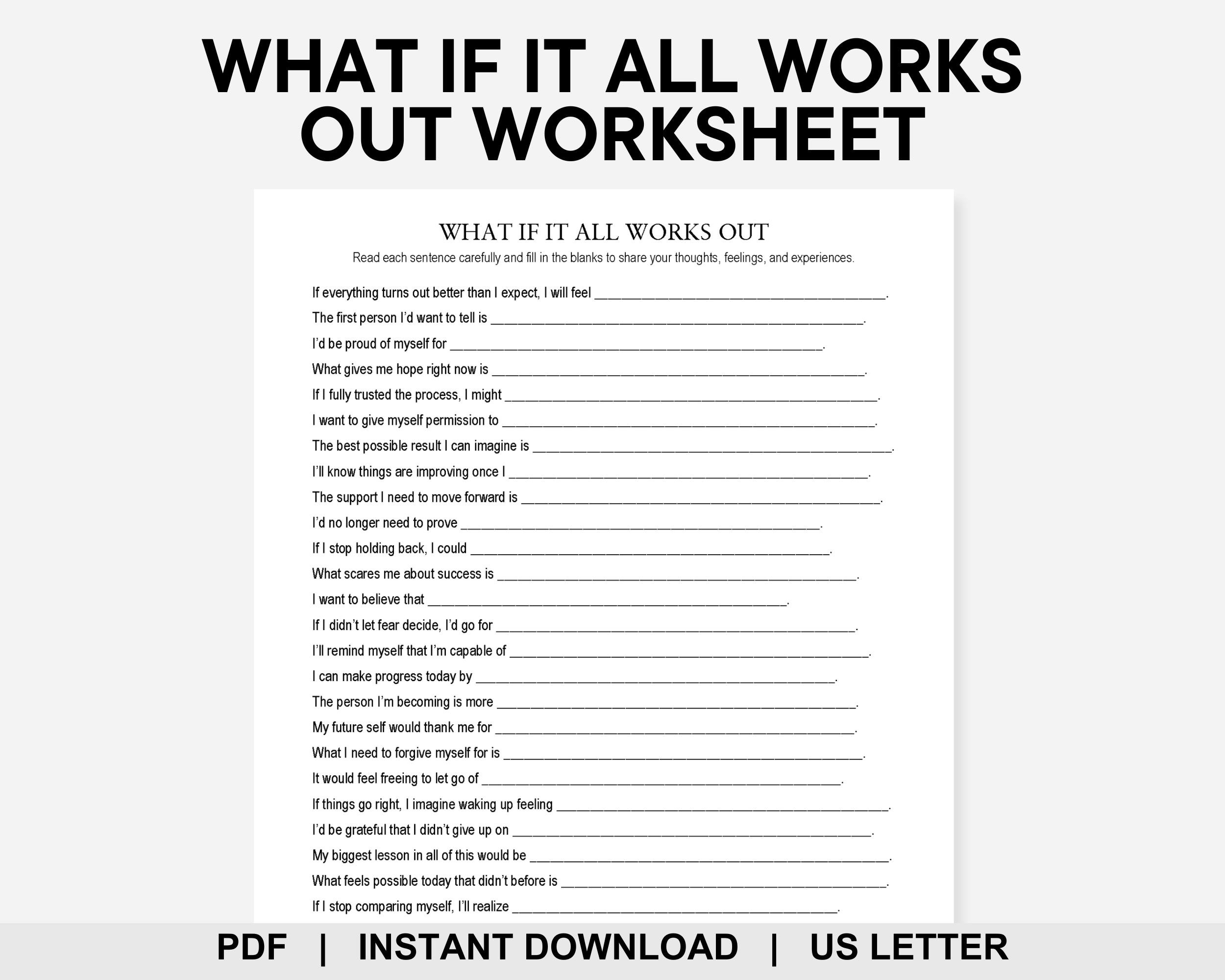 What if It All Works Out Worksheet, Goal Setting, Personal Growth, Emotional Regulation, Future Self