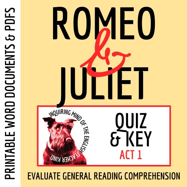 Romeo and Juliet Act 1 Quiz and Answer Key | Shakespeare Assessment ...