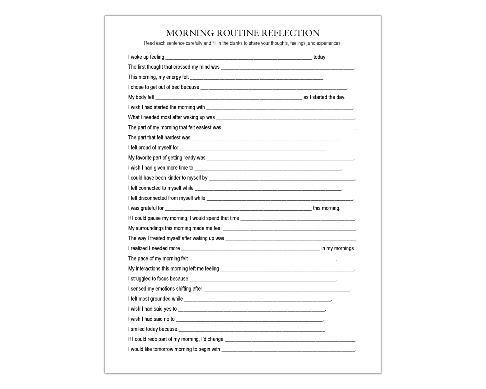 Morning Routine Reflection Worksheet, Morning Habits, Goal Setting ...