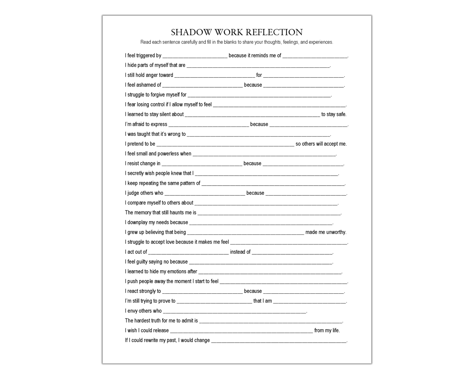 Shadow Work Reflection Worksheet, Inner Child, Trauma Healing, Self ...