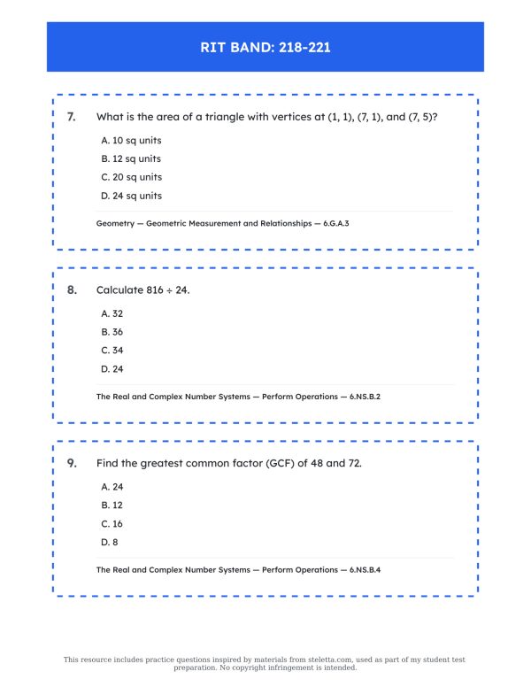 NWEA MAP MATH TEST PREP GRADE 6-8 | RIT: 218-221, 222-226, 227-242