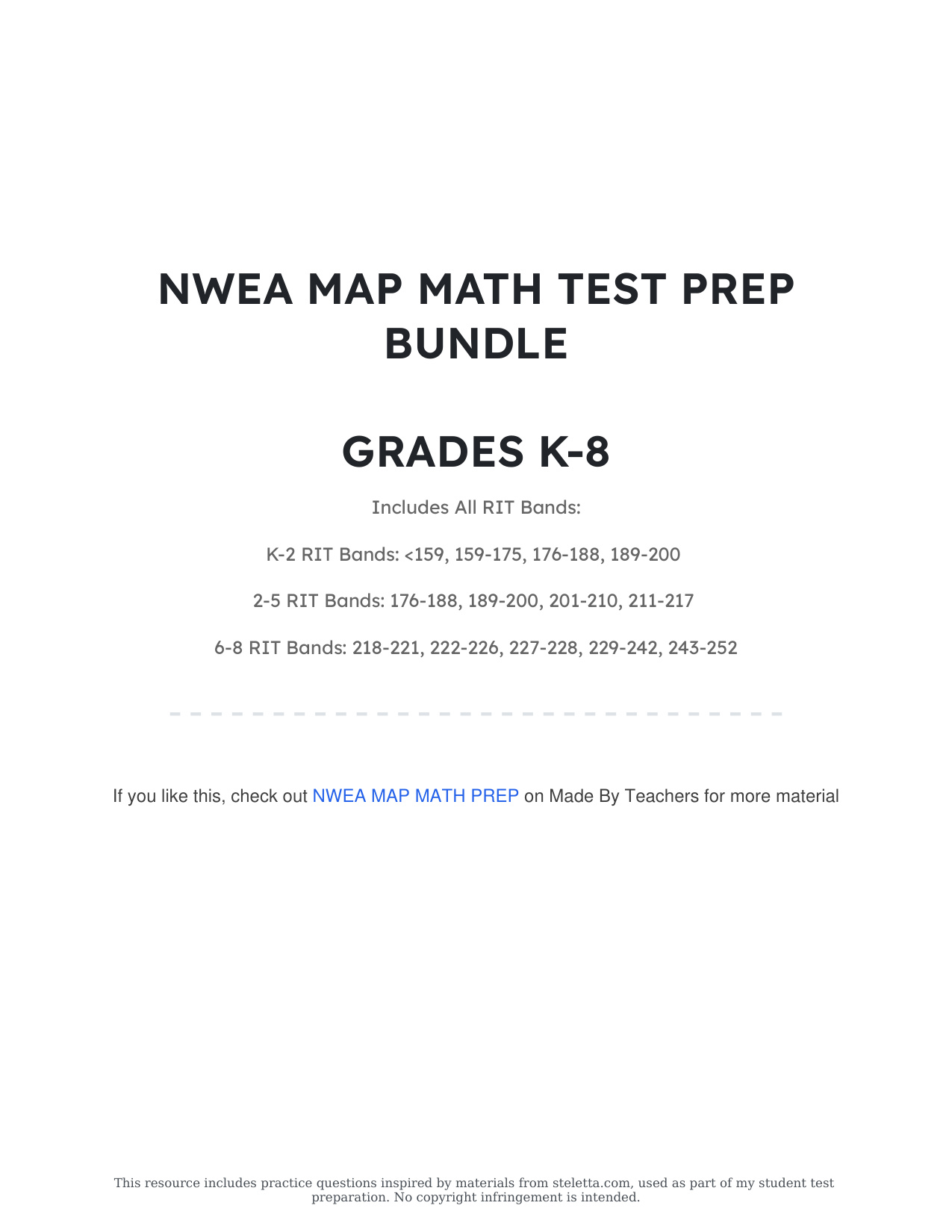 NWEA MAP MATH TEST PREP - Elementary and Middle School (K-8) - All RIT Bands
