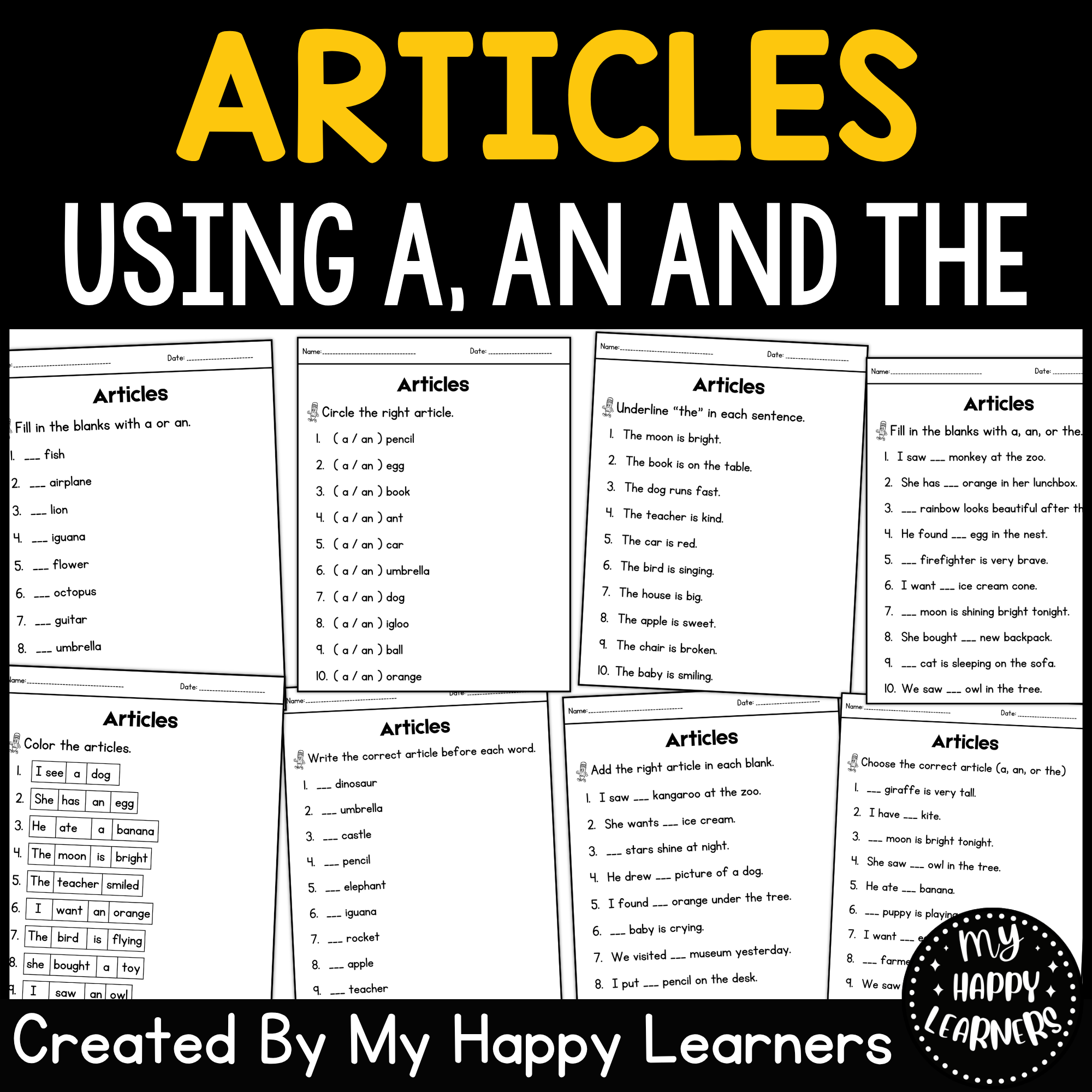 Articles (a, an, the) Worksheet - Grammar Activities 1st 2nd Grade